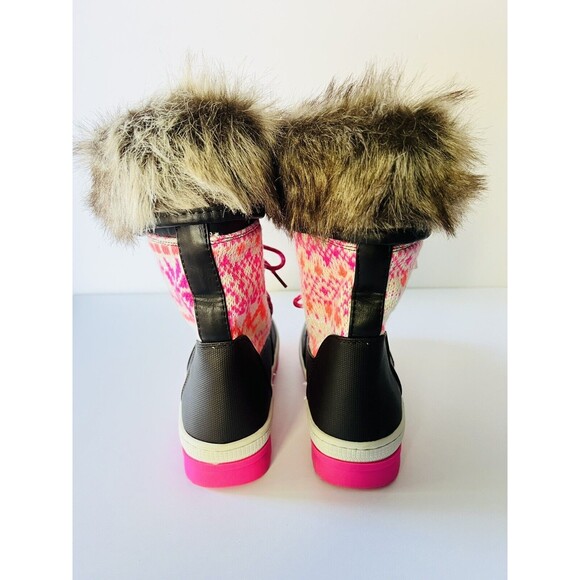 NWT JUSTICE GIRLS BROWN PINK SWEATER KNIT SNOW BOOTS WINTER FAUX FUR GIRLS 5 5M - Picture 4 of 4